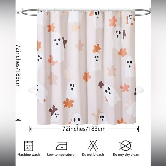 Floral Ghost Bathroom Shower Curtain Set With Hooks,  Heavy Duty Fabric,… - Picture 6 of 6